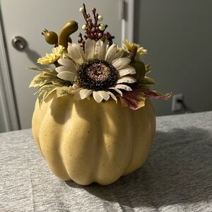 Decorative Yellow Pumpkin with Floral Accents